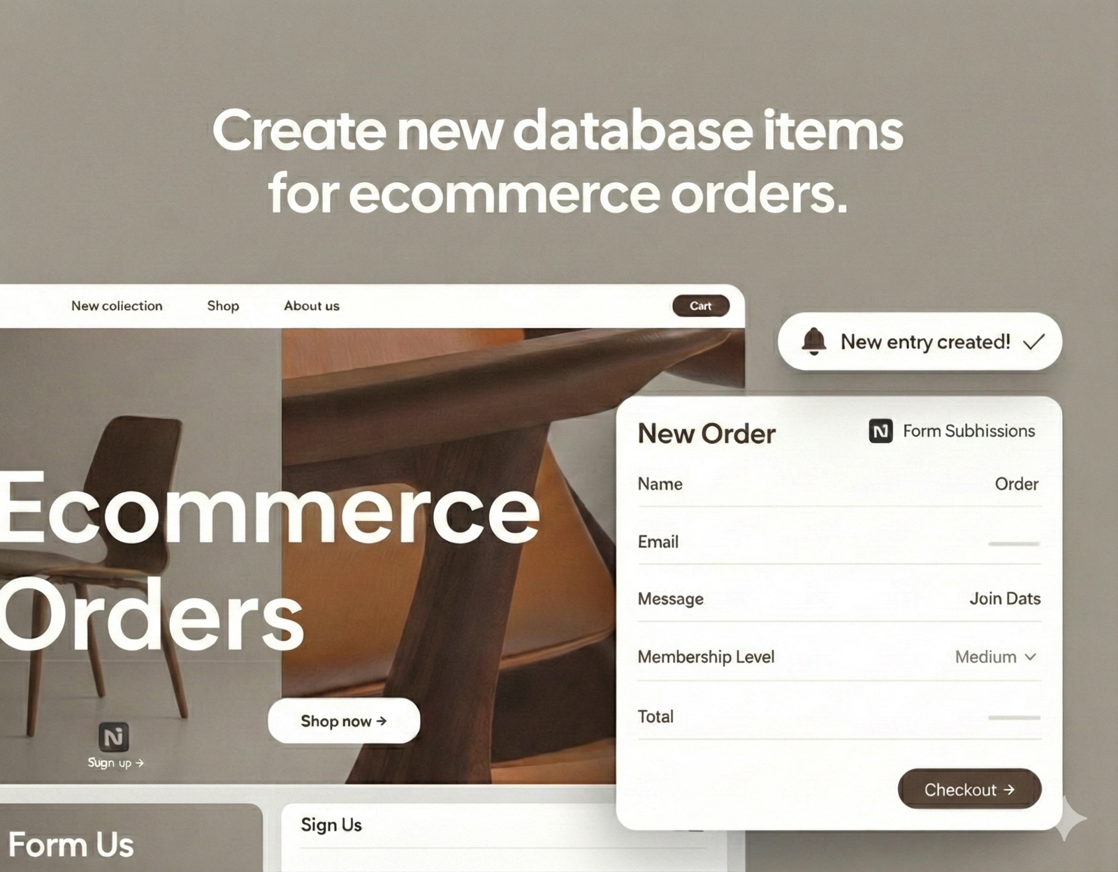 Create new database items for ecommerce orders