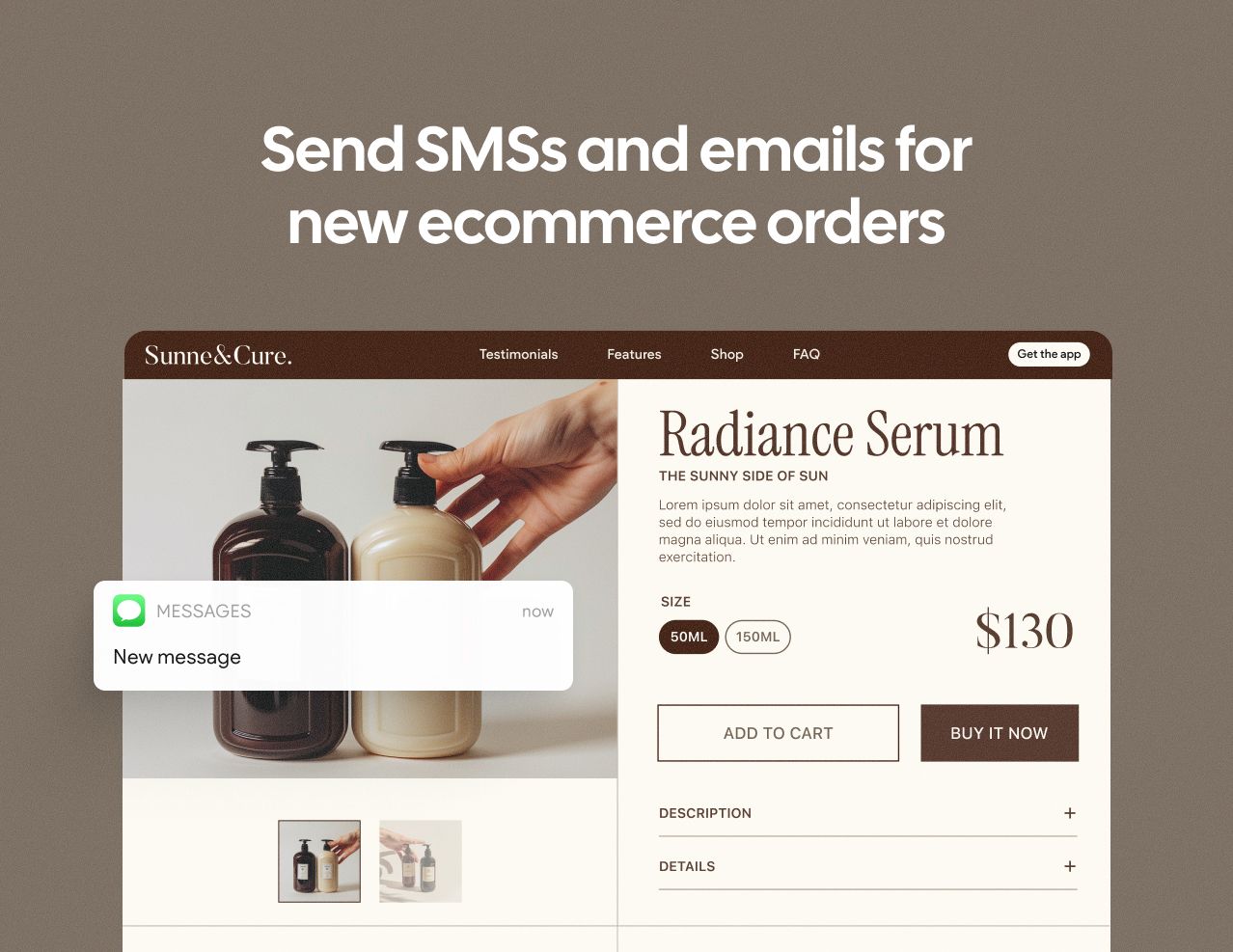 Send SMS for ecommerce orders